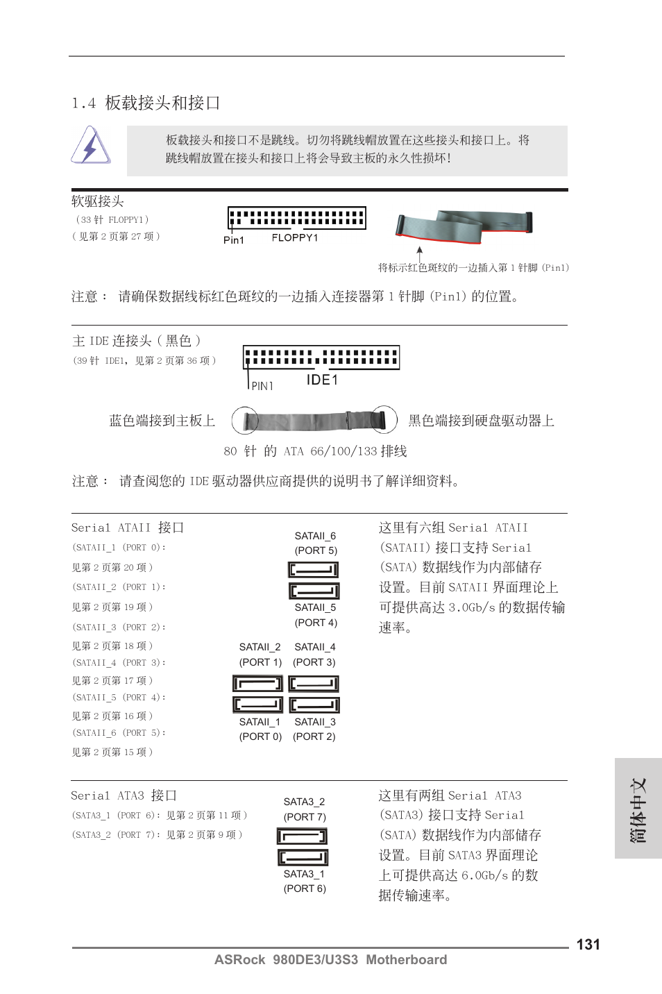 簡體中文, 4 板載接頭和接口 | ASRock 980DE3__U3S3 User Manual | Page 131 / 151