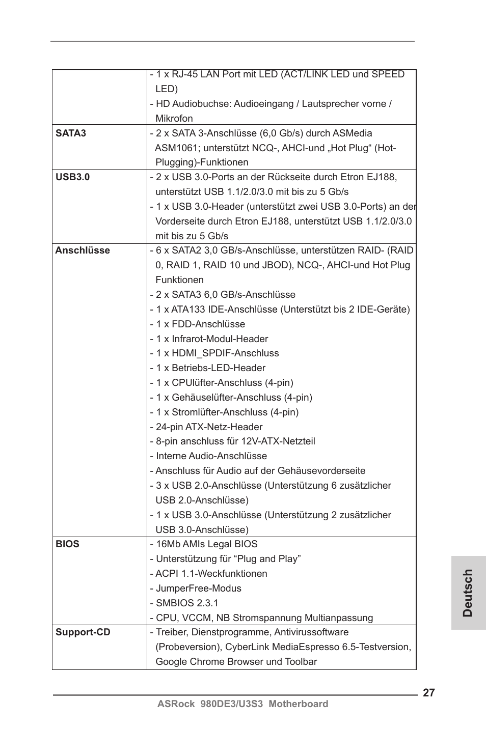 Deutsch | ASRock 980DE3__U3S3 User Manual | Page 27 / 151