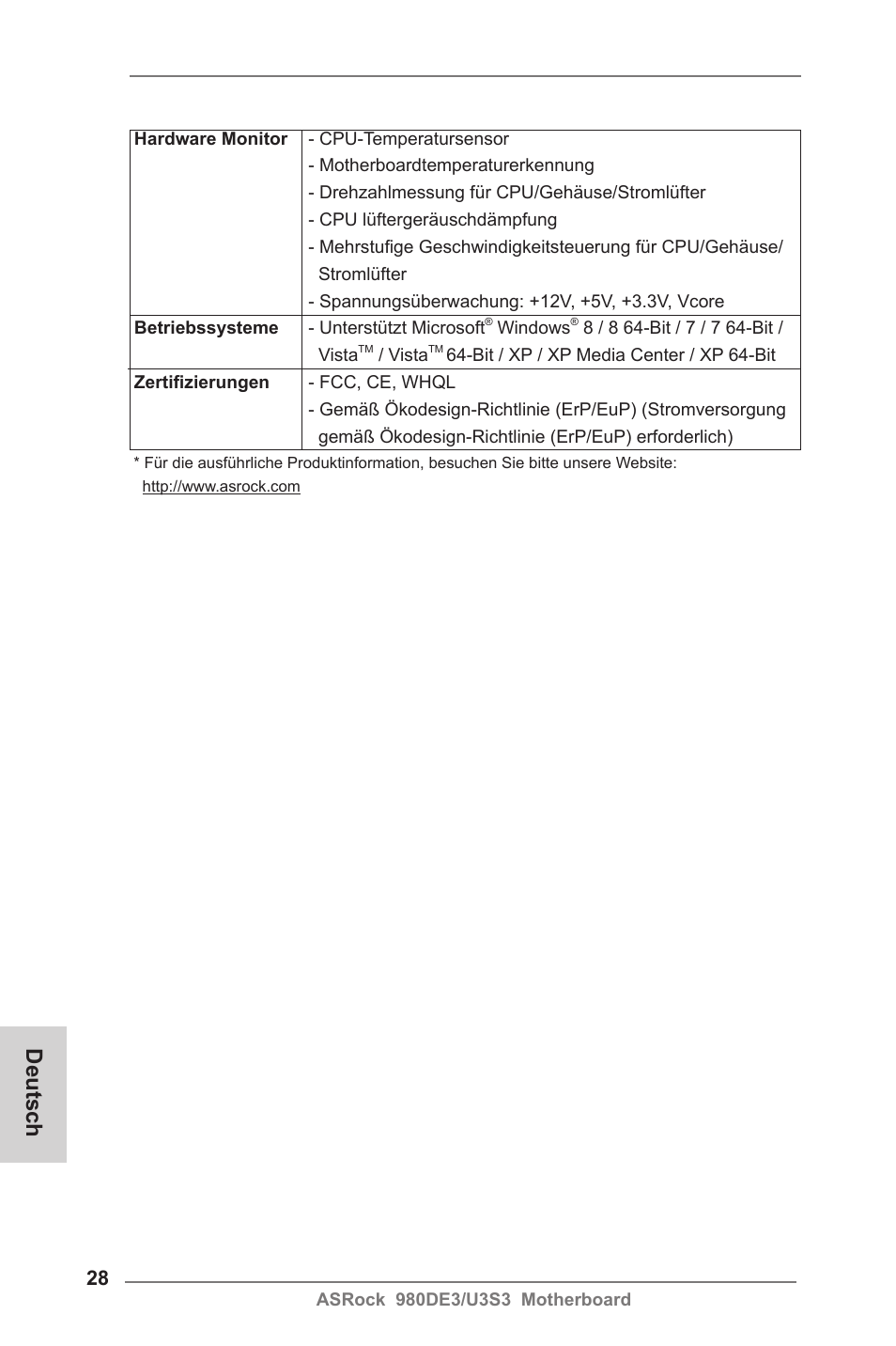 Deutsch | ASRock 980DE3__U3S3 User Manual | Page 28 / 151