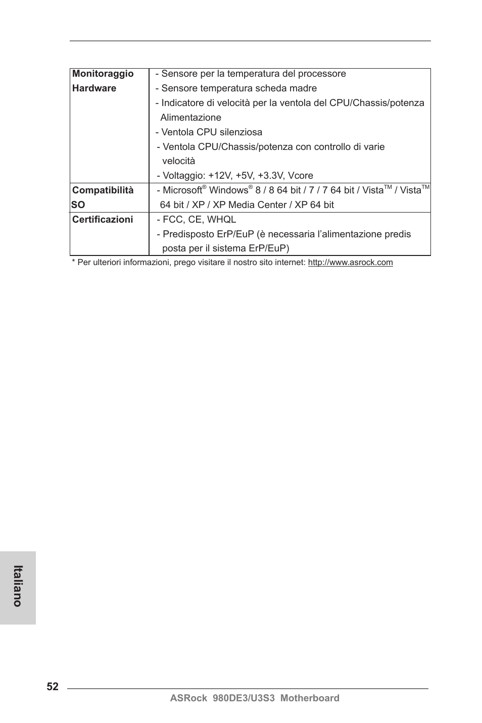 Italiano | ASRock 980DE3__U3S3 User Manual | Page 52 / 151