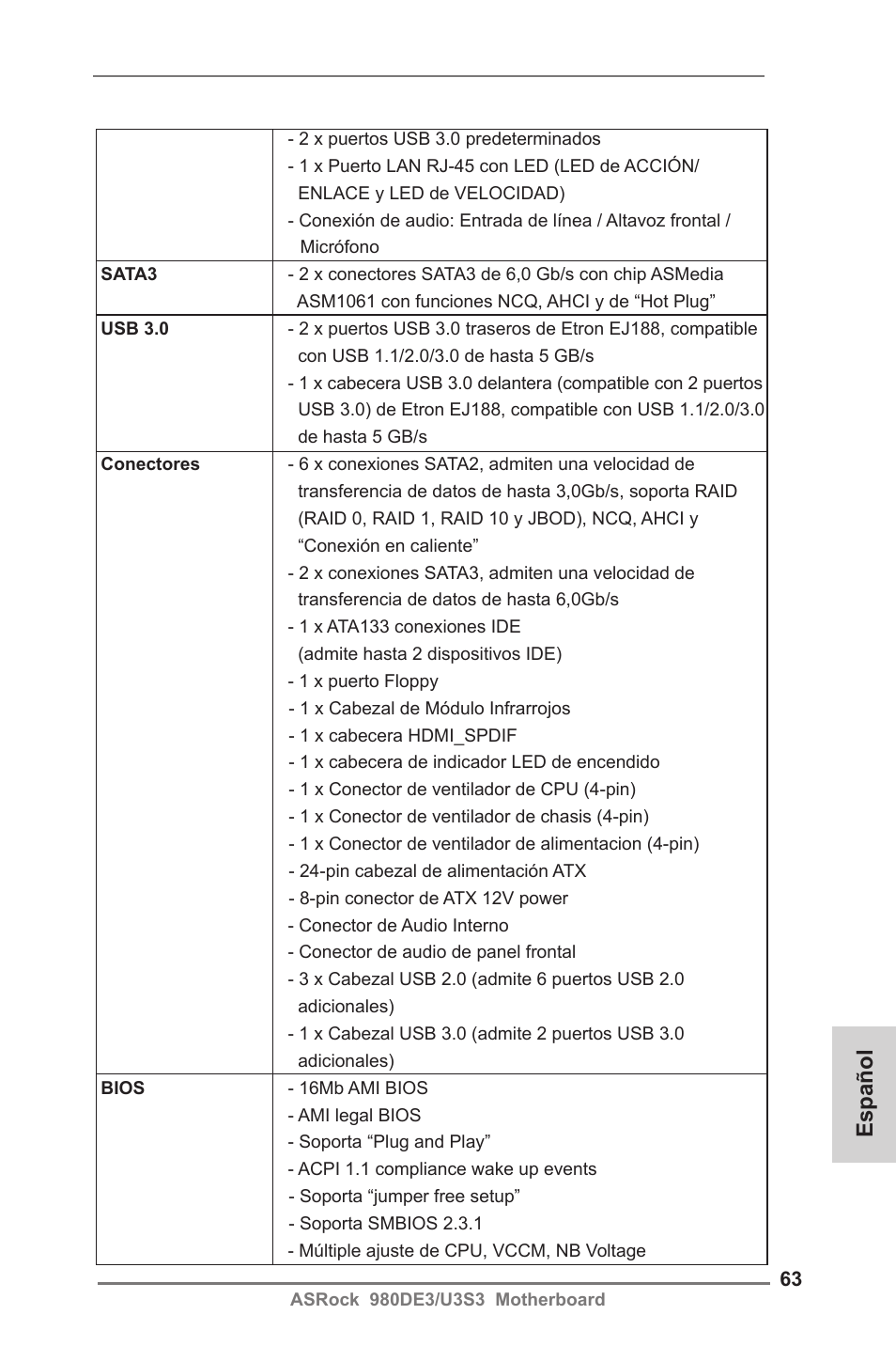 Español | ASRock 980DE3__U3S3 User Manual | Page 63 / 151