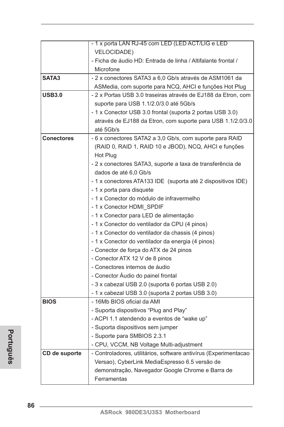 Português | ASRock 980DE3__U3S3 User Manual | Page 86 / 151
