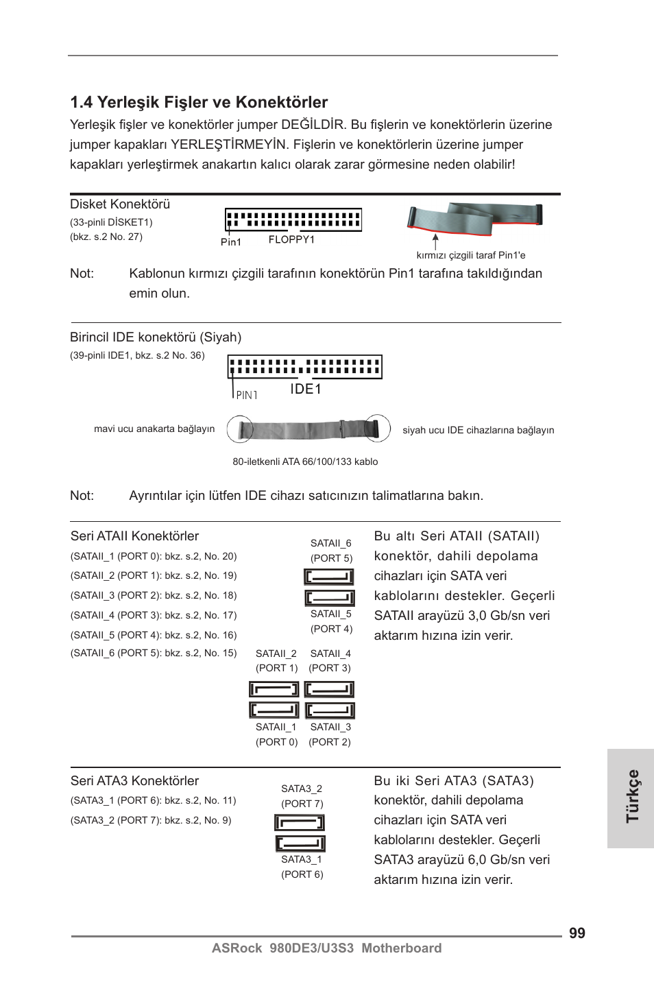 4 yerleşik fişler ve konektörler, Türkçe | ASRock 980DE3__U3S3 User Manual | Page 99 / 151