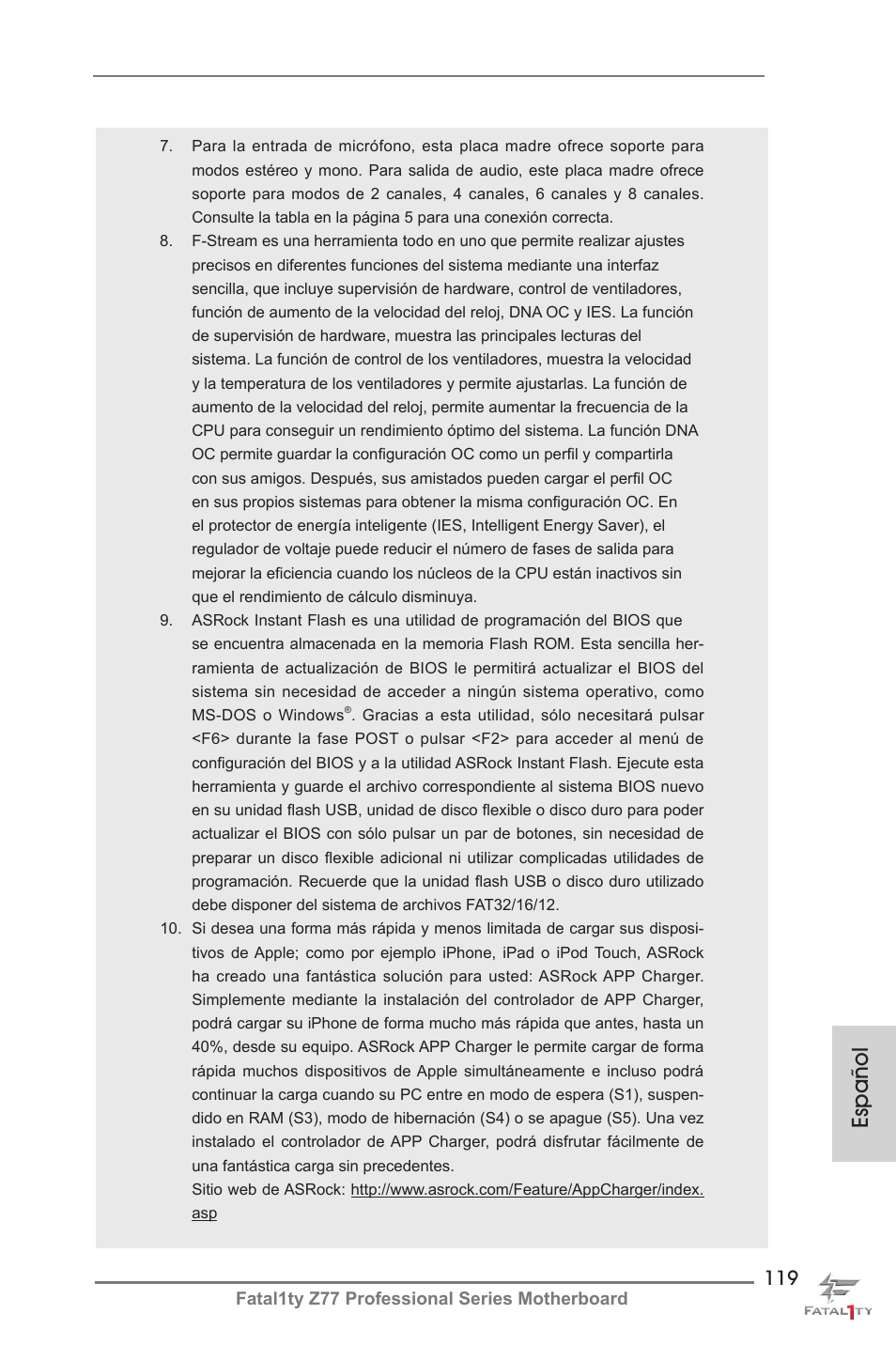 Español | ASRock Fatal1ty Z77 Professional User Manual | Page 119 / 243