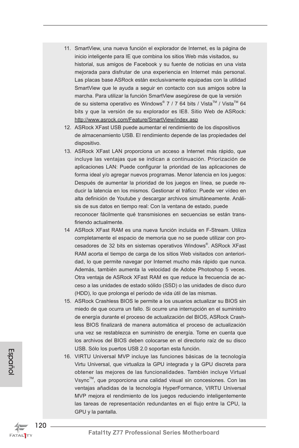 Español, Fatal1ty z77 professional series motherboard | ASRock Fatal1ty Z77 Professional User Manual | Page 120 / 243