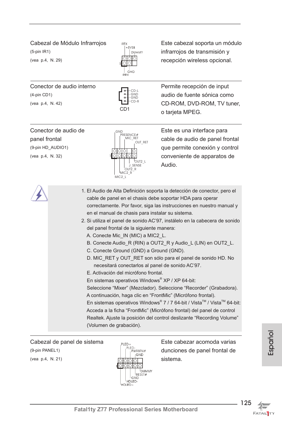 Español | ASRock Fatal1ty Z77 Professional User Manual | Page 125 / 243