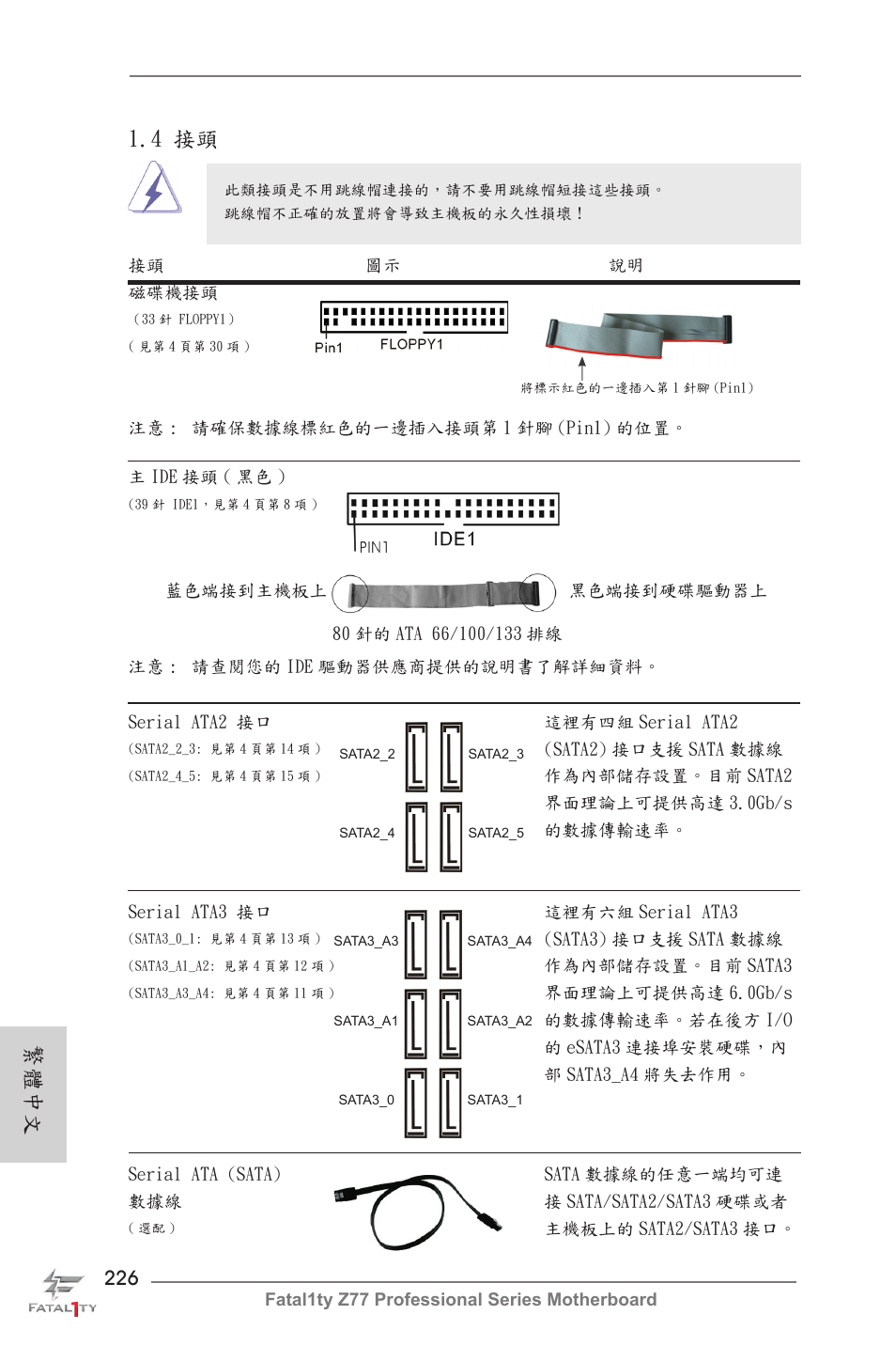 繁體中文, 4 接頭 | ASRock Fatal1ty Z77 Professional User Manual | Page 226 / 243