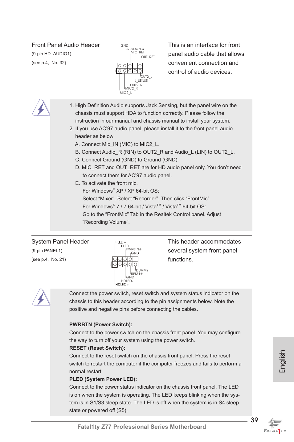 English | ASRock Fatal1ty Z77 Professional User Manual | Page 39 / 243