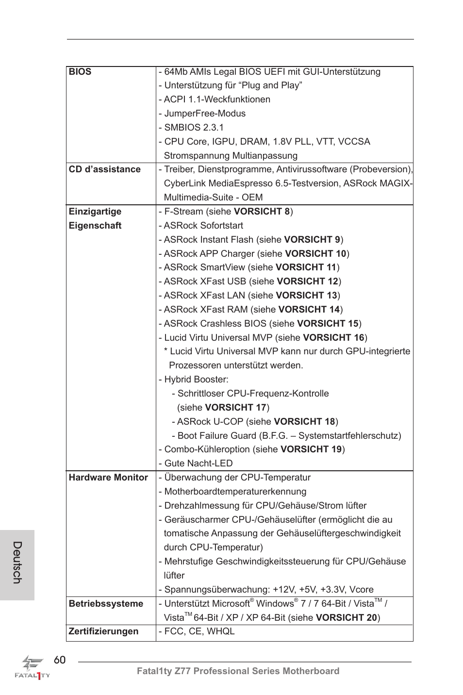 Deutsch | ASRock Fatal1ty Z77 Professional User Manual | Page 60 / 243