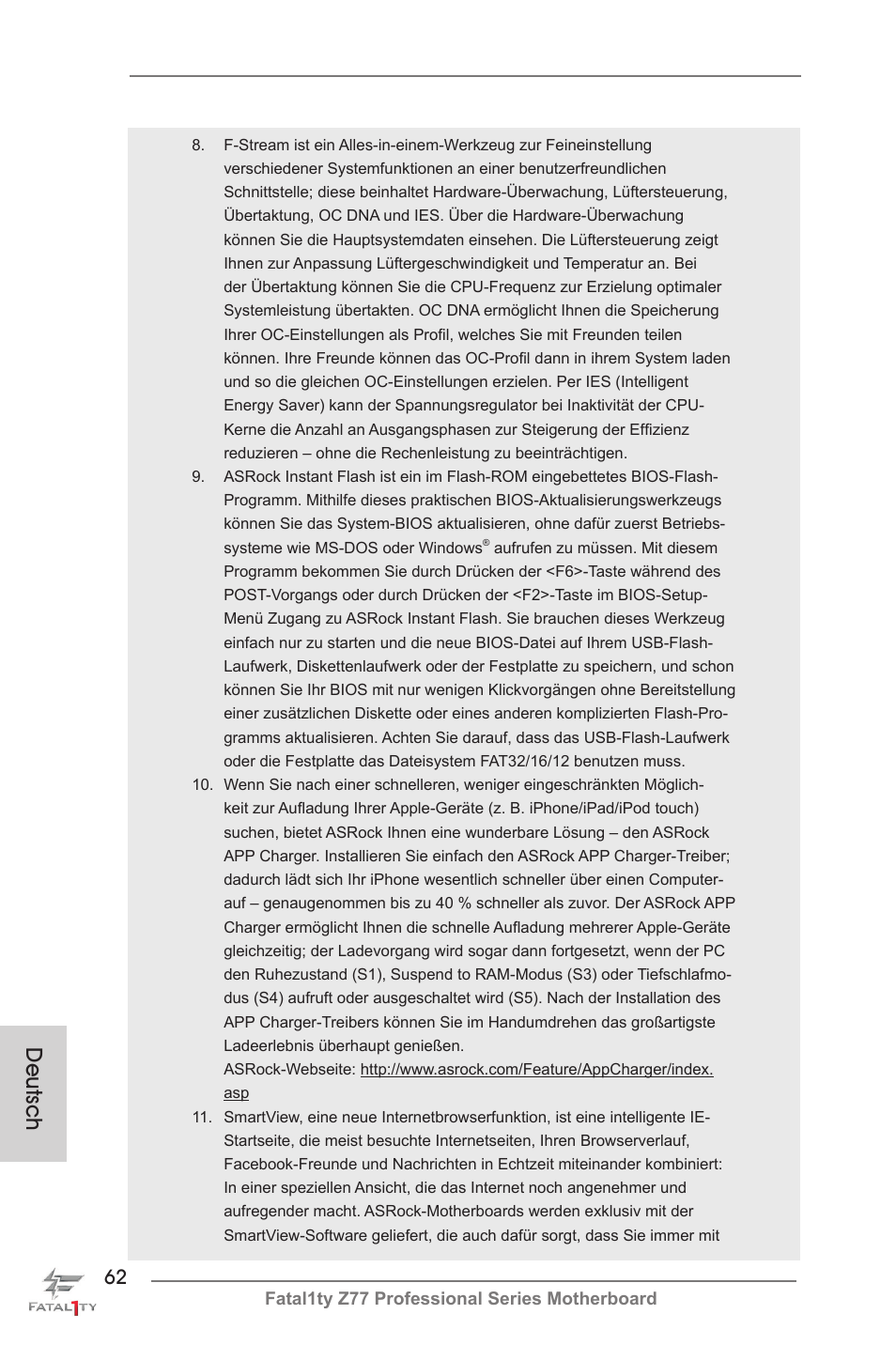 Deutsch | ASRock Fatal1ty Z77 Professional User Manual | Page 62 / 243