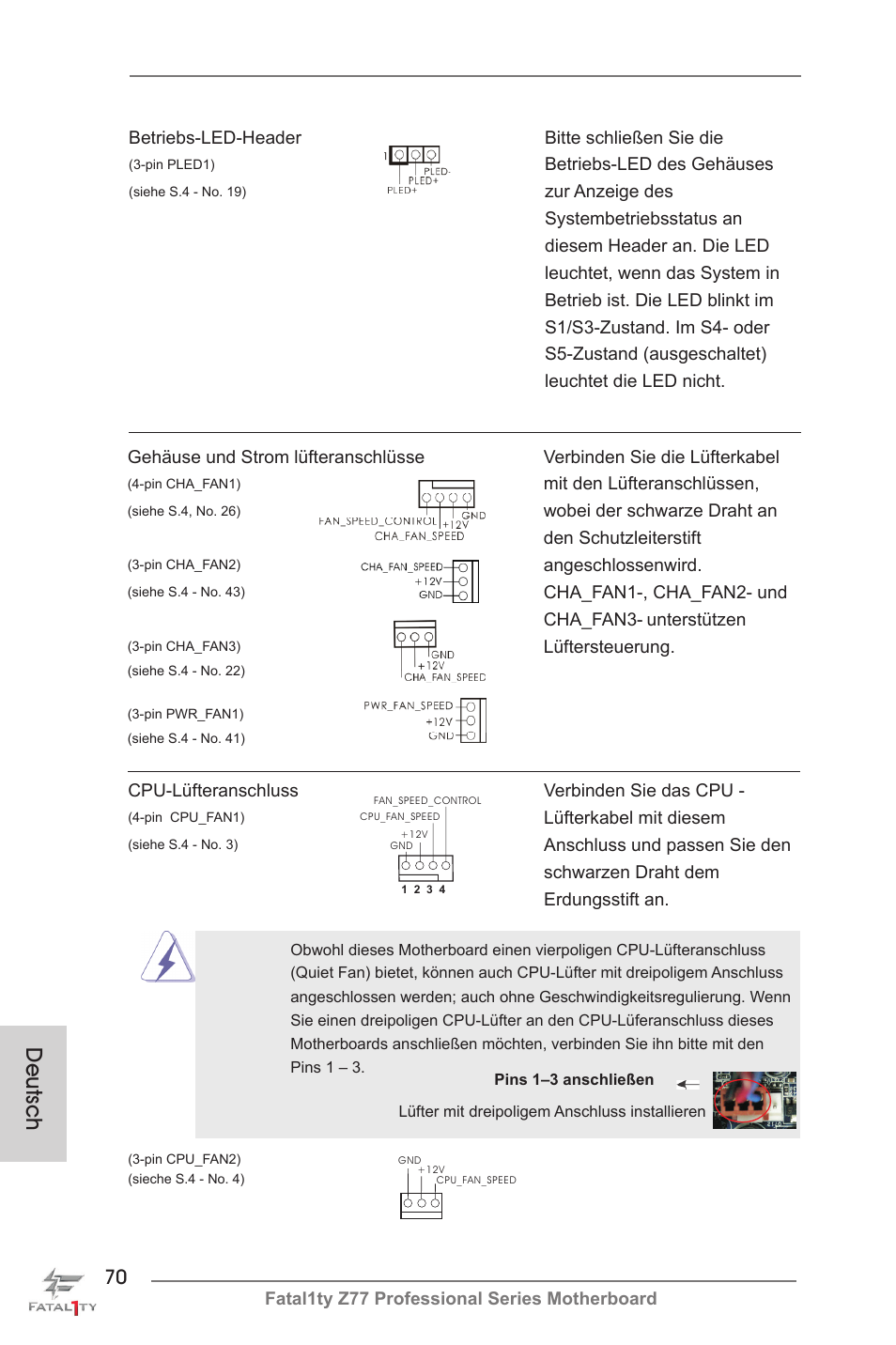 Deutsch | ASRock Fatal1ty Z77 Professional User Manual | Page 70 / 243