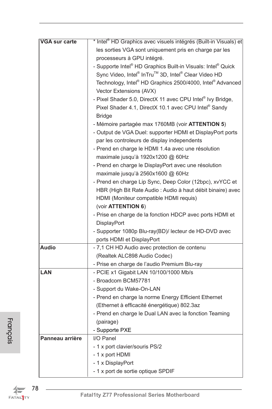 Français | ASRock Fatal1ty Z77 Professional User Manual | Page 78 / 243