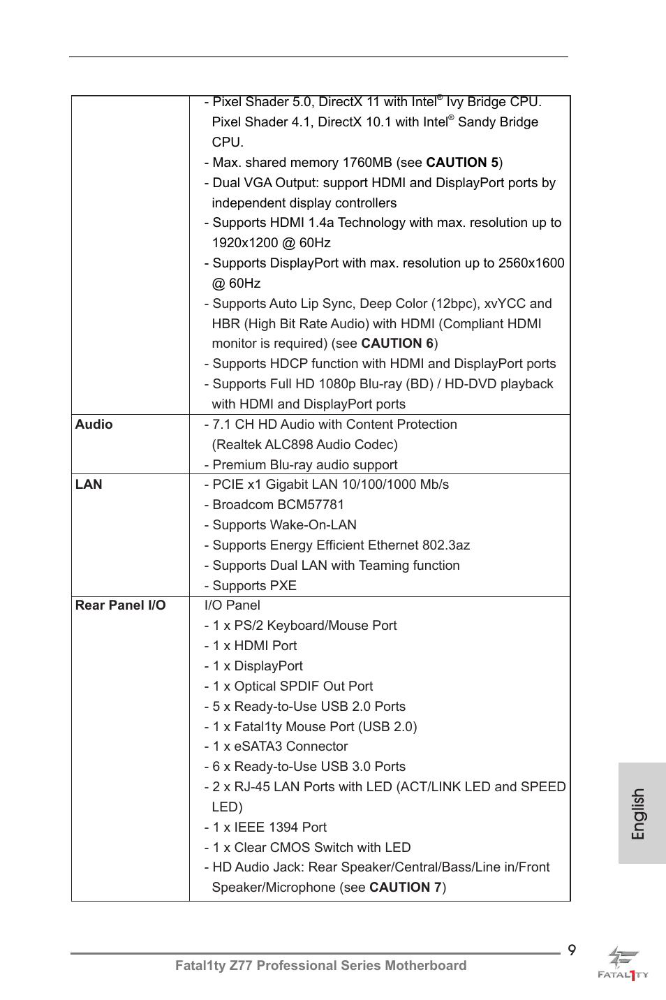 English | ASRock Fatal1ty Z77 Professional User Manual | Page 9 / 243