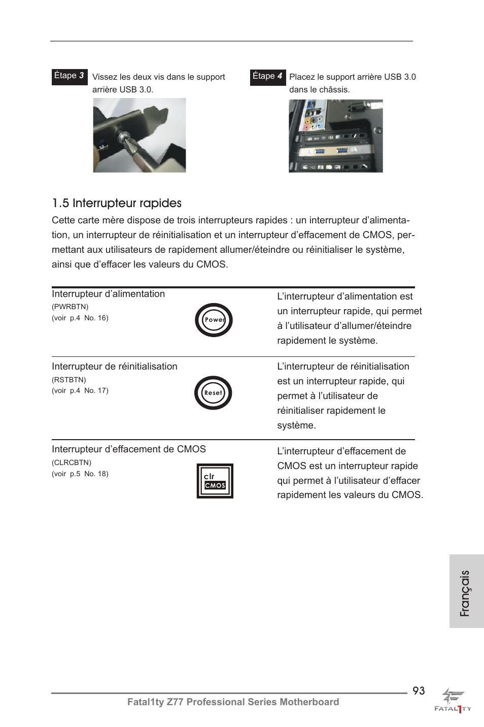 5 interrupteur rapides, Français | ASRock Fatal1ty Z77 Professional User Manual | Page 93 / 243