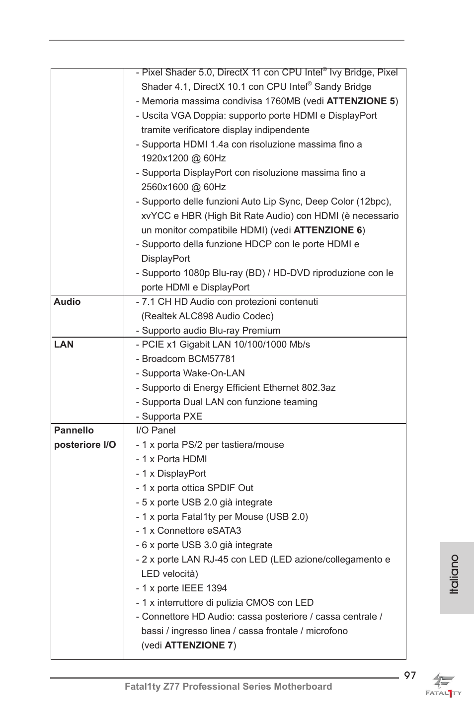 Italiano | ASRock Fatal1ty Z77 Professional User Manual | Page 97 / 243