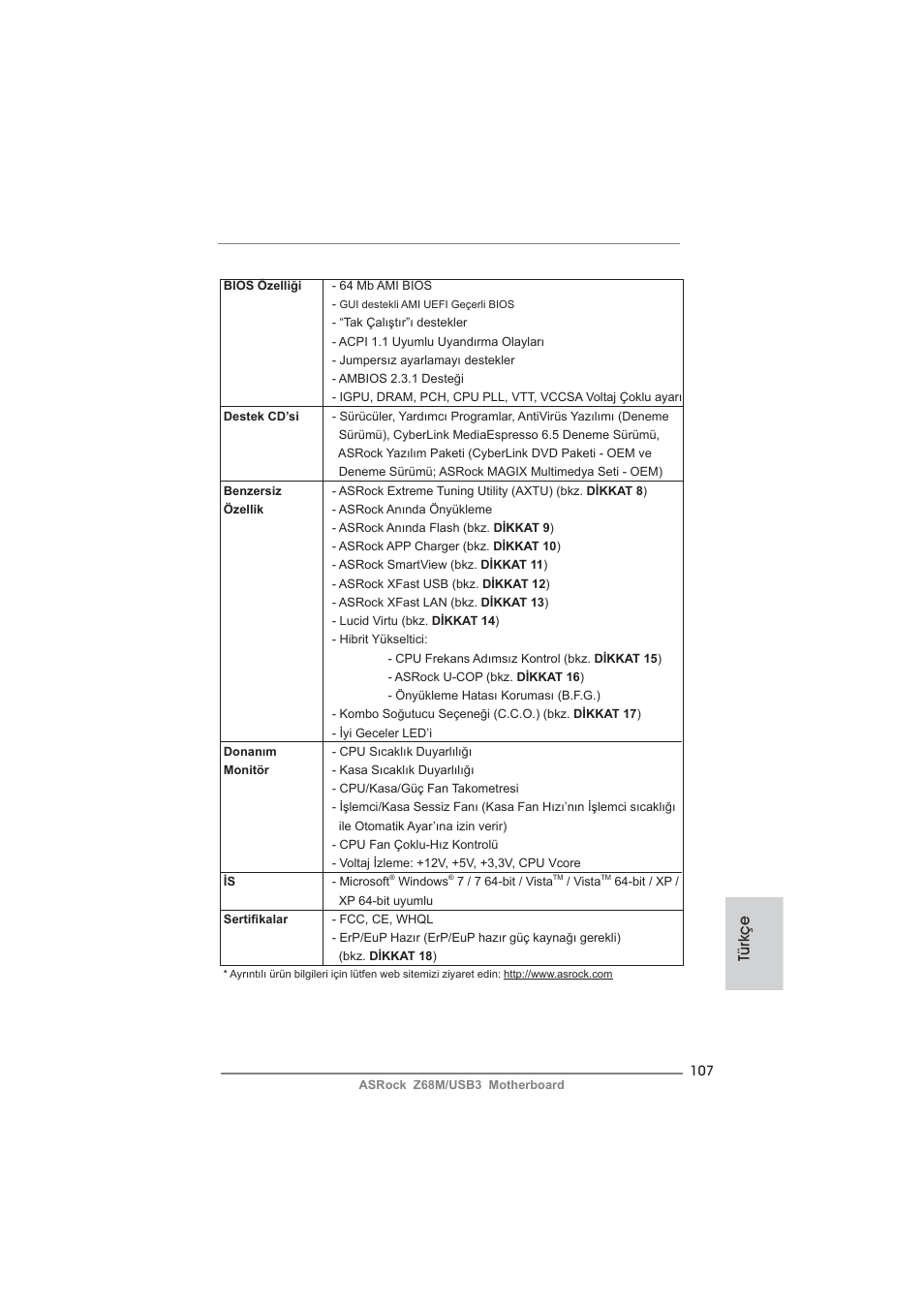 Türkçe | ASRock Z68M__USB3 User Manual | Page 107 / 177