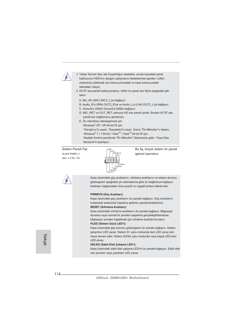 Türkçe | ASRock Z68M__USB3 User Manual | Page 114 / 177