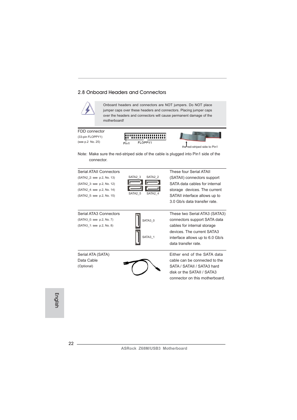 English, 8 onboard headers and connectors | ASRock Z68M__USB3 User Manual | Page 22 / 177