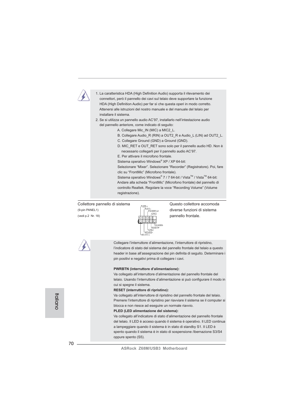 Italiano | ASRock Z68M__USB3 User Manual | Page 70 / 177