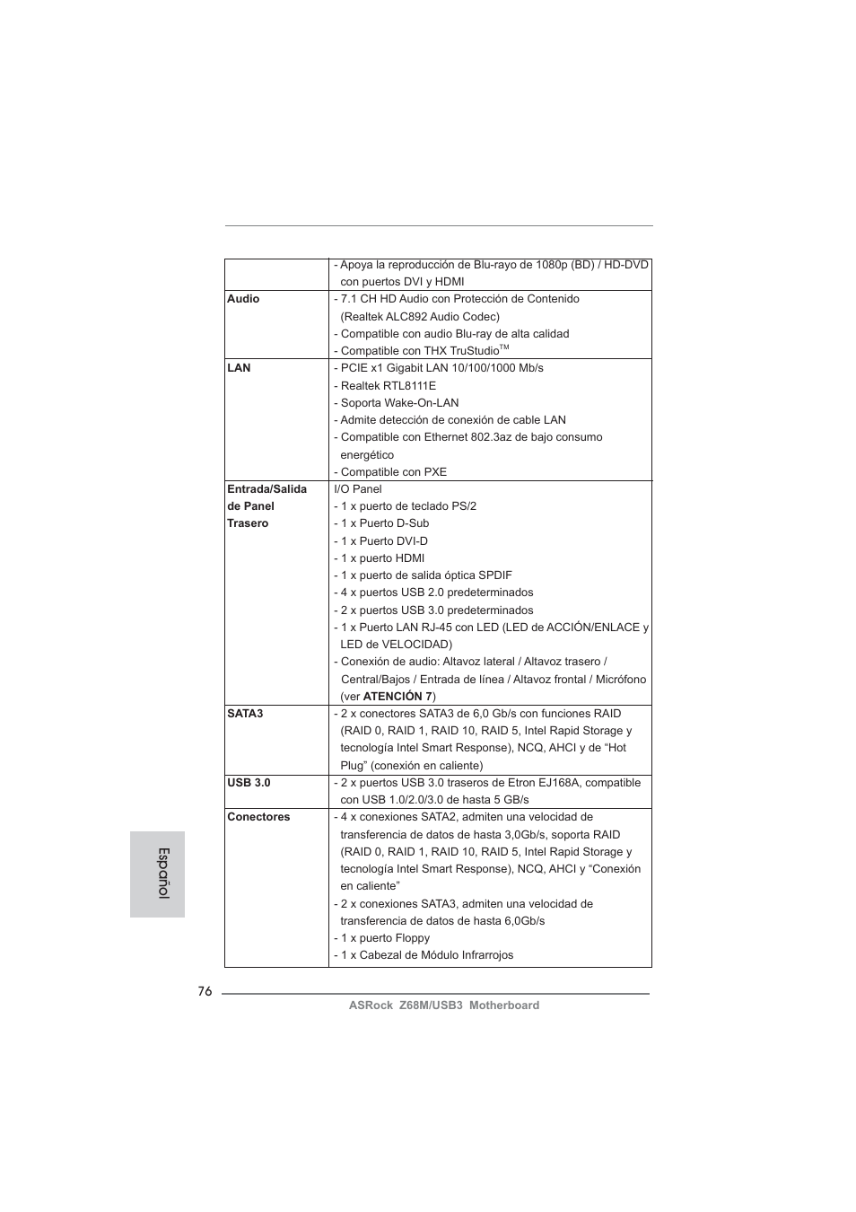 Español | ASRock Z68M__USB3 User Manual | Page 76 / 177