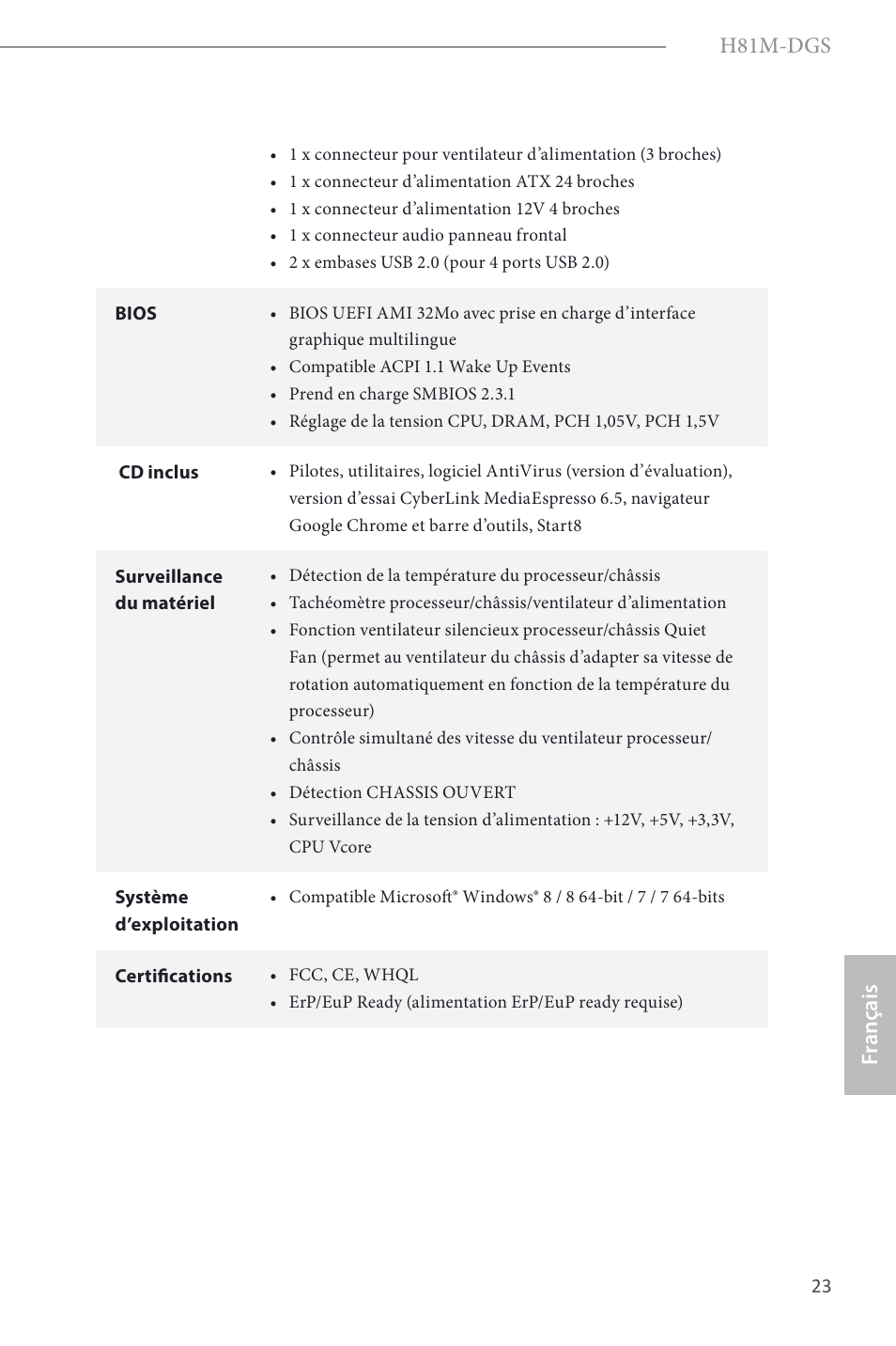 H81m-dgs, Fr ançais | ASRock H81M-DGS User Manual | Page 25 / 57