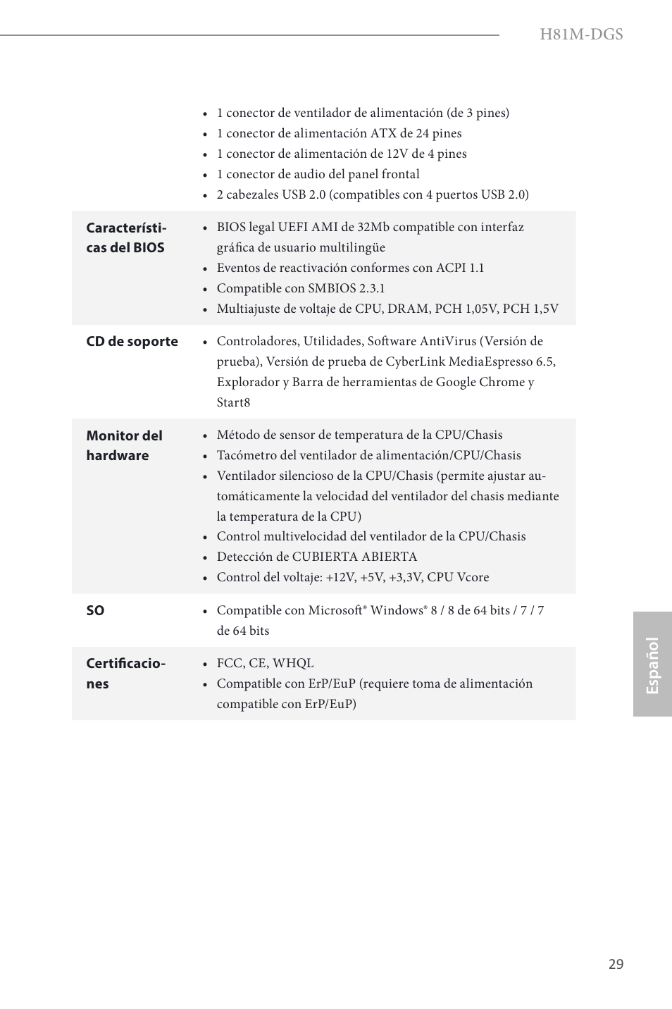 H81m-dgs, Español | ASRock H81M-DGS User Manual | Page 31 / 57