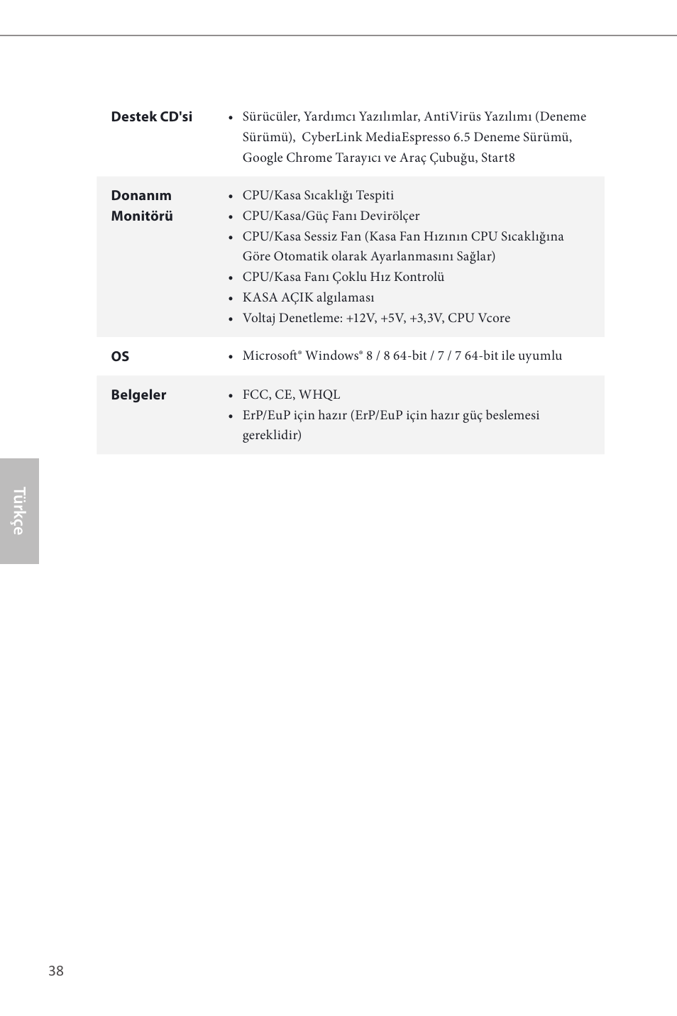 Türk çe | ASRock H81M-DGS User Manual | Page 40 / 57