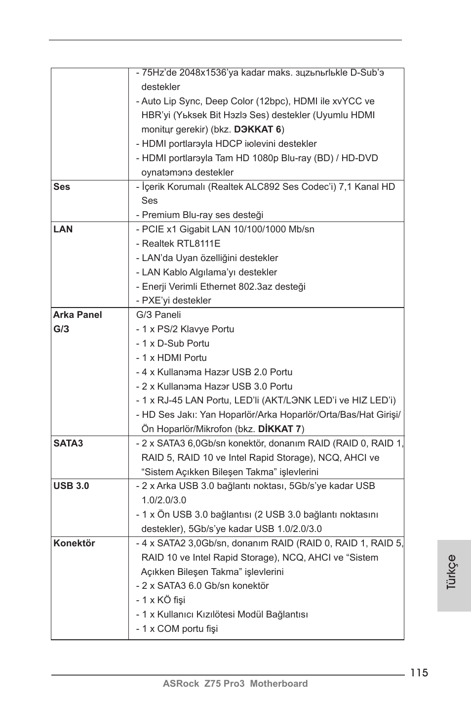 Türkçe | ASRock Z75 Pro3 User Manual | Page 115 / 192