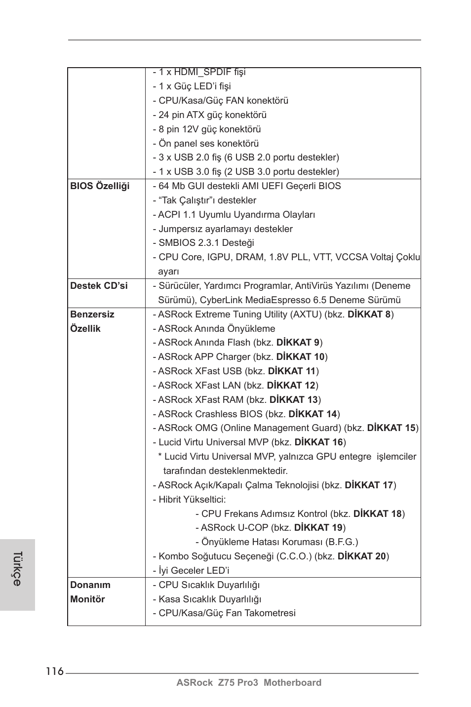 Türkçe | ASRock Z75 Pro3 User Manual | Page 116 / 192