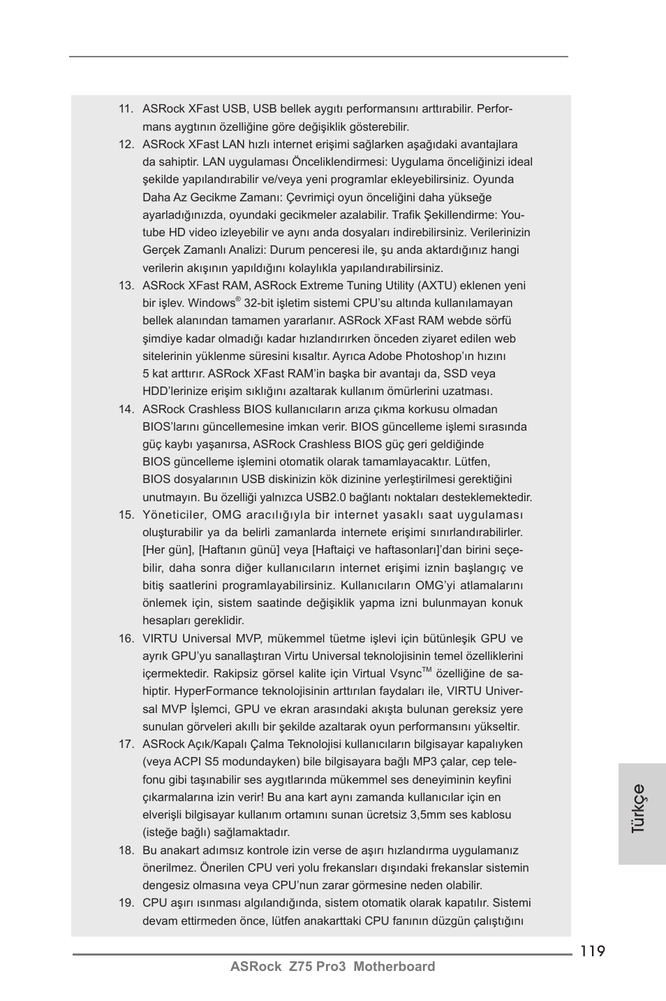 Türkçe | ASRock Z75 Pro3 User Manual | Page 119 / 192