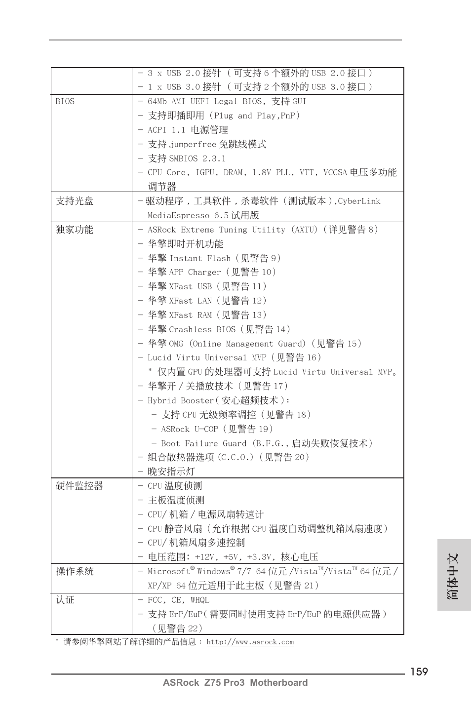 簡體中文 | ASRock Z75 Pro3 User Manual | Page 159 / 192