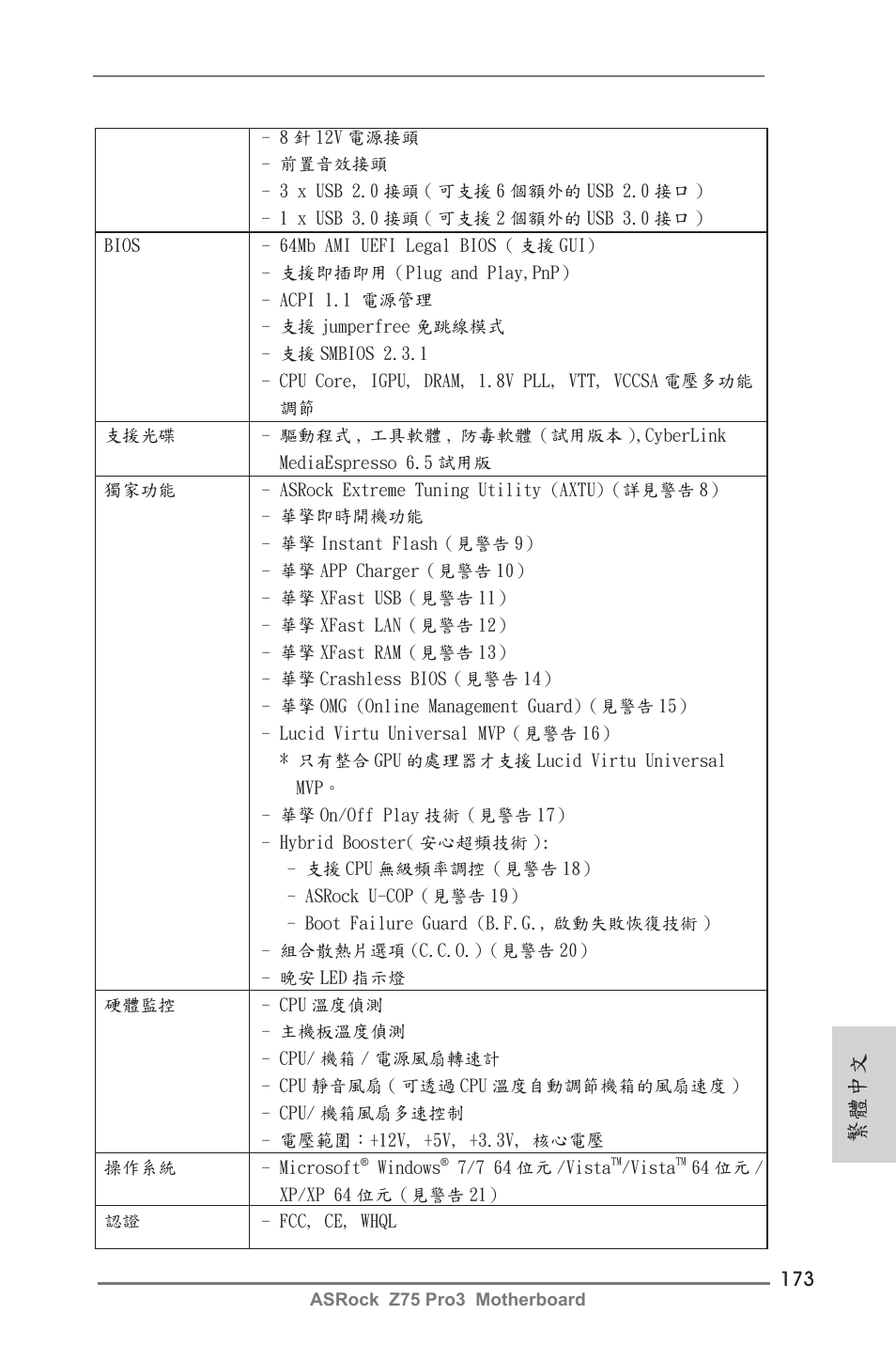 繁體中文 | ASRock Z75 Pro3 User Manual | Page 173 / 192