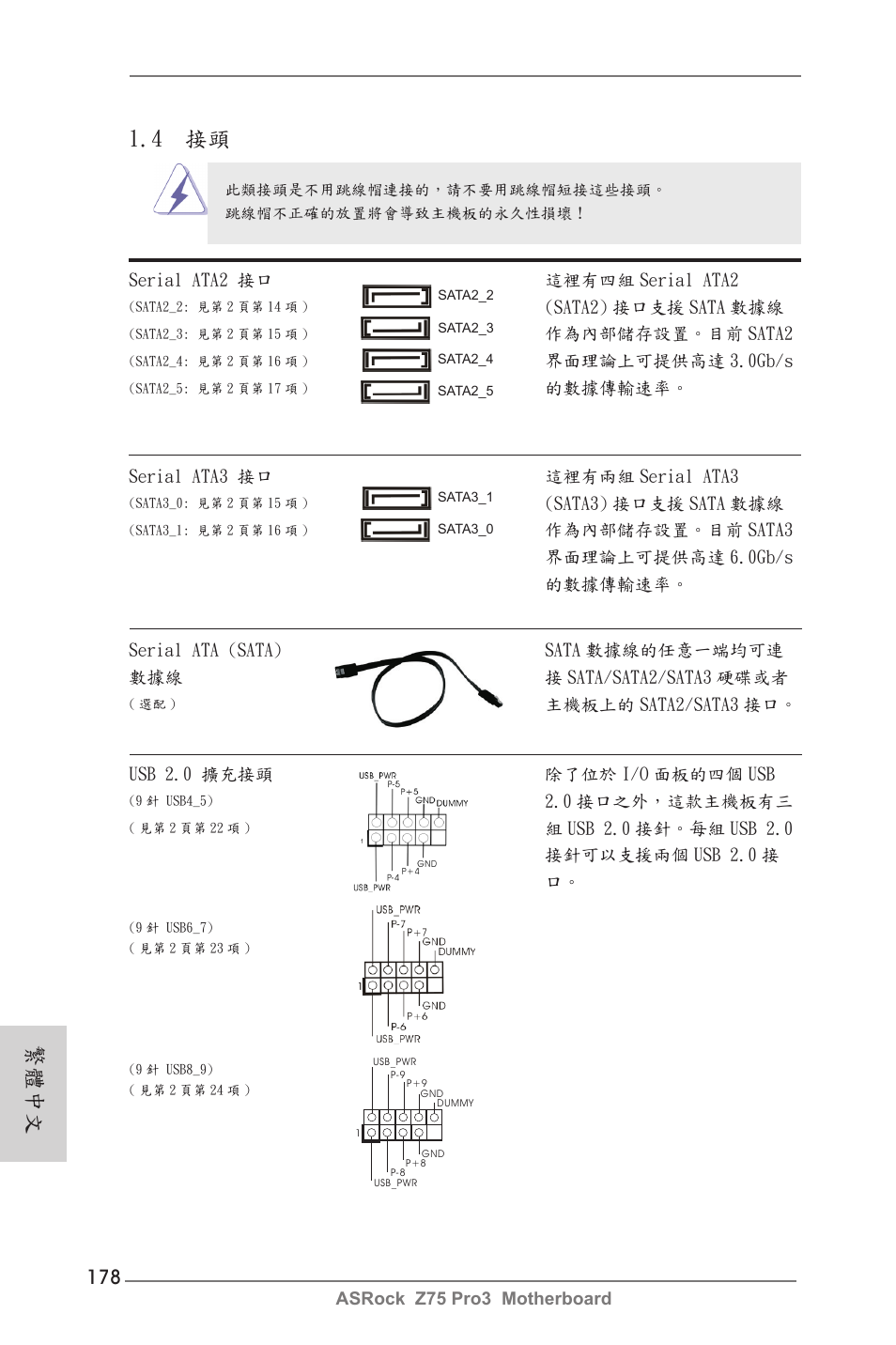 4 接頭, 繁體中文 | ASRock Z75 Pro3 User Manual | Page 178 / 192