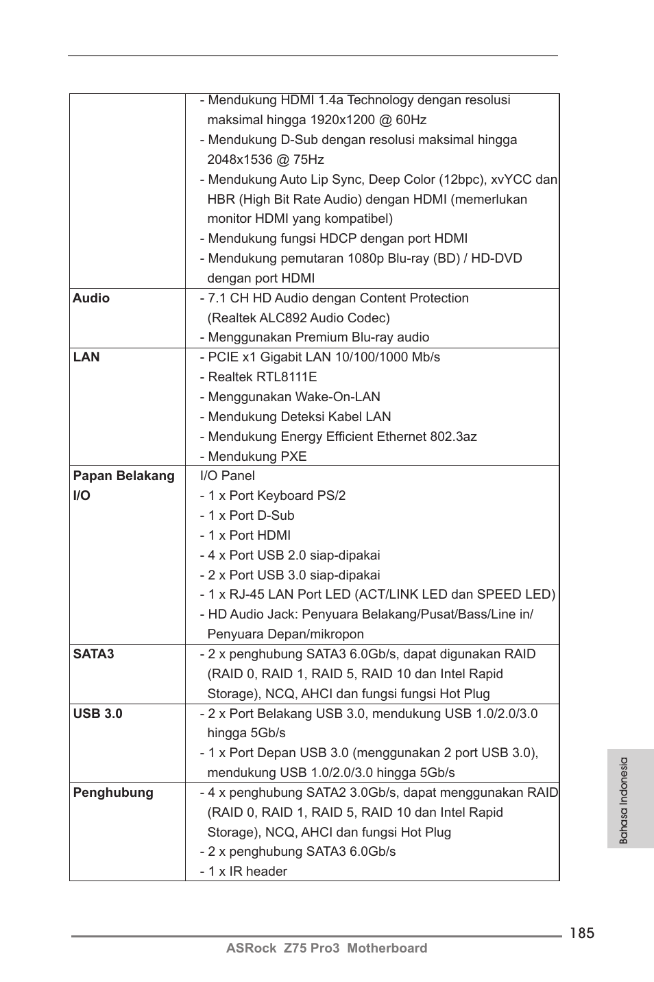 ASRock Z75 Pro3 User Manual | Page 185 / 192
