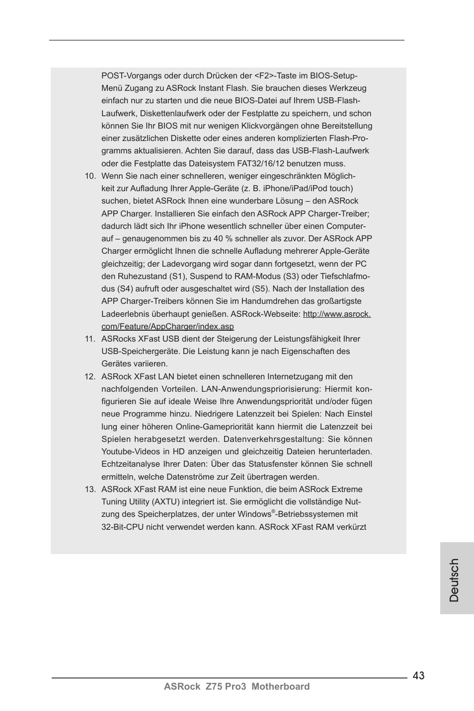 Deutsch | ASRock Z75 Pro3 User Manual | Page 43 / 192
