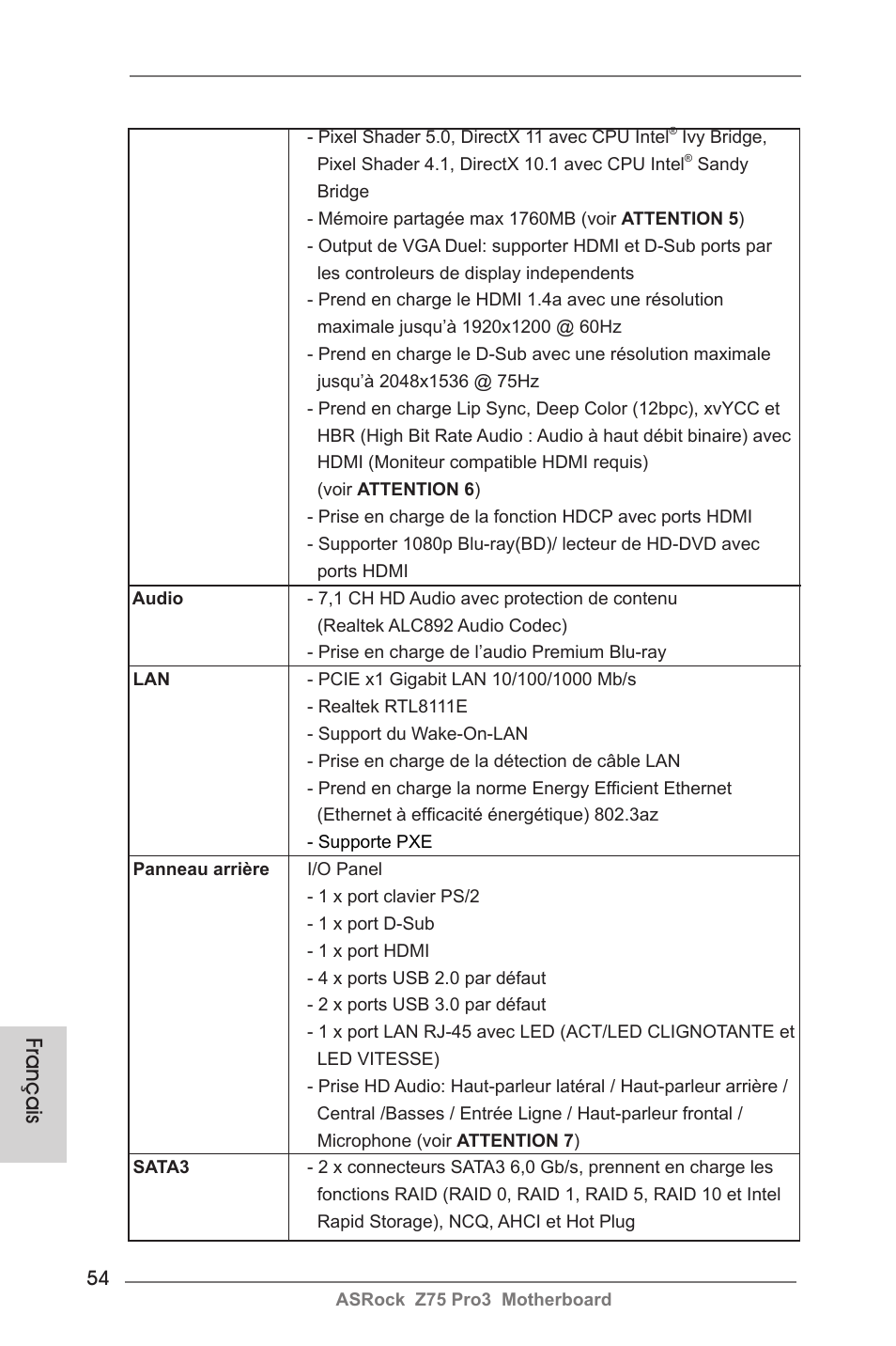 Français | ASRock Z75 Pro3 User Manual | Page 54 / 192