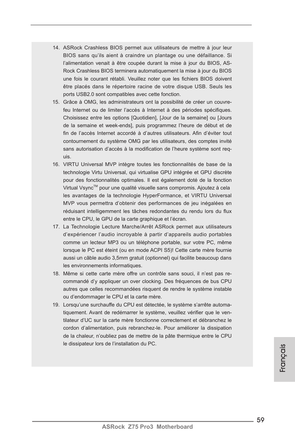 Français | ASRock Z75 Pro3 User Manual | Page 59 / 192