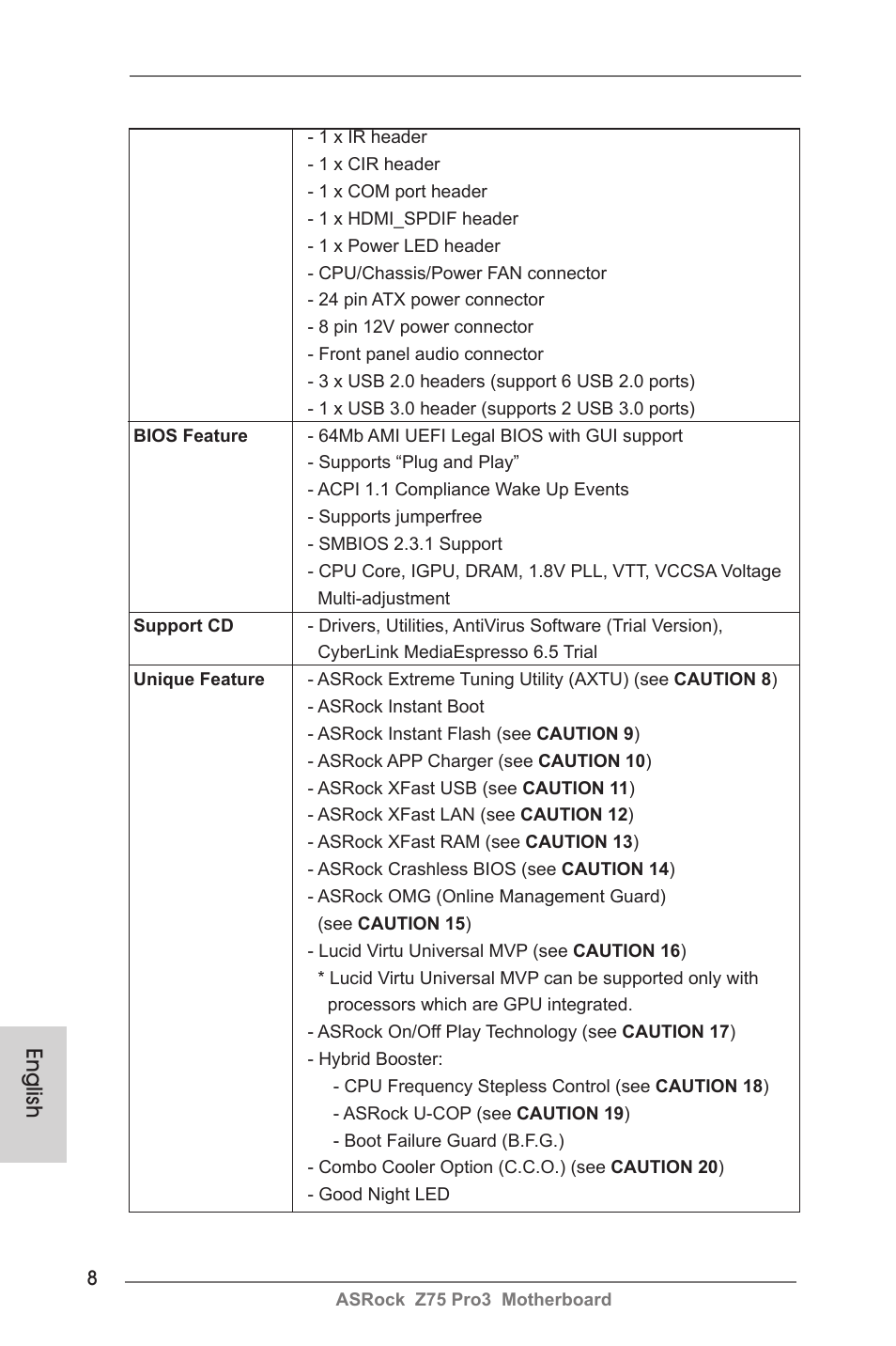 English | ASRock Z75 Pro3 User Manual | Page 8 / 192