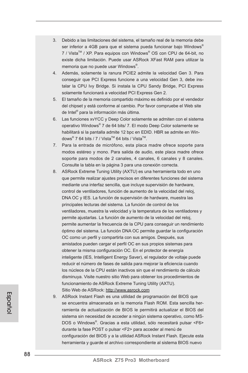 Español, Asrock z75 pro3 motherboard | ASRock Z75 Pro3 User Manual | Page 88 / 192