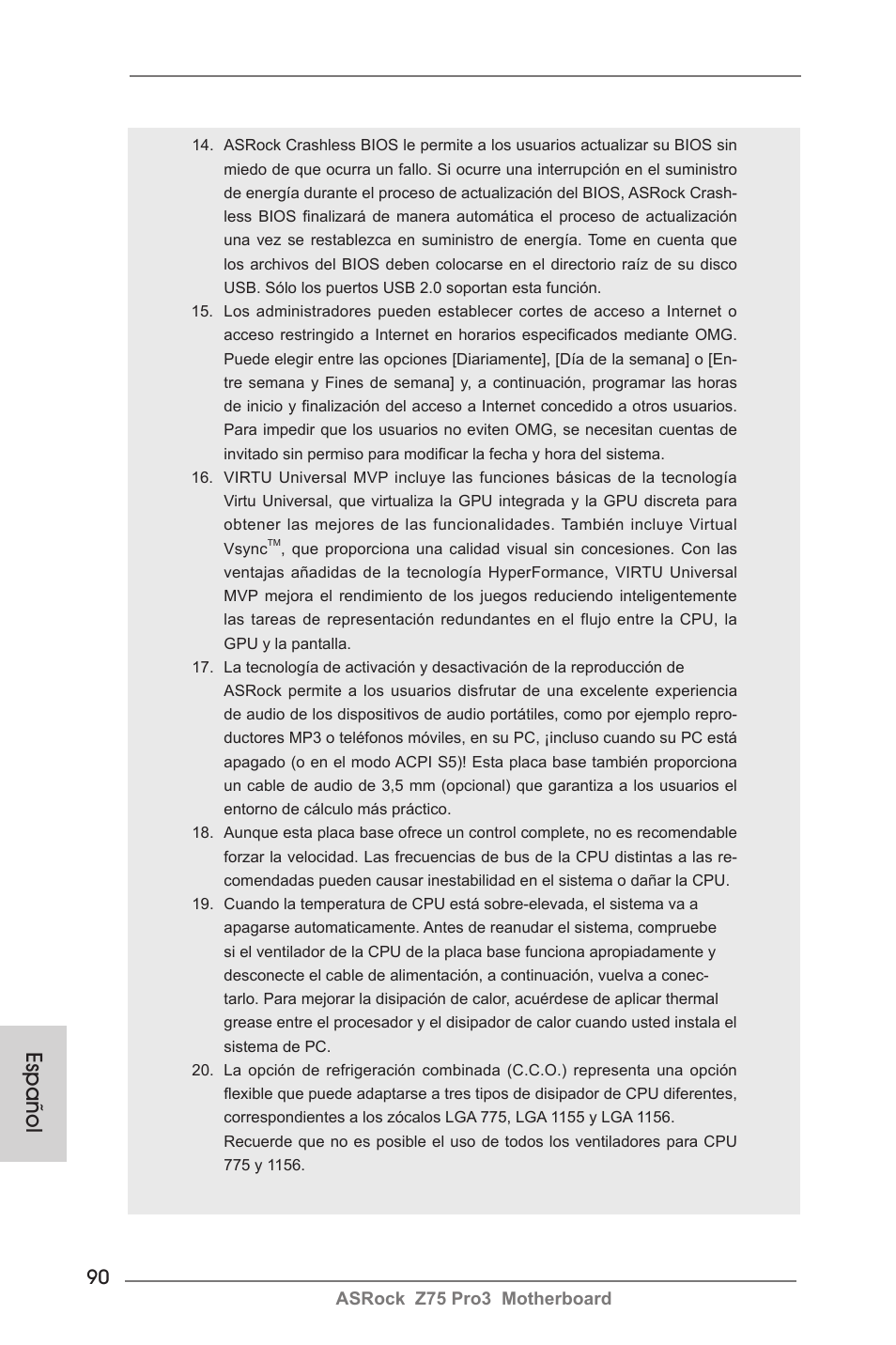 Español | ASRock Z75 Pro3 User Manual | Page 90 / 192