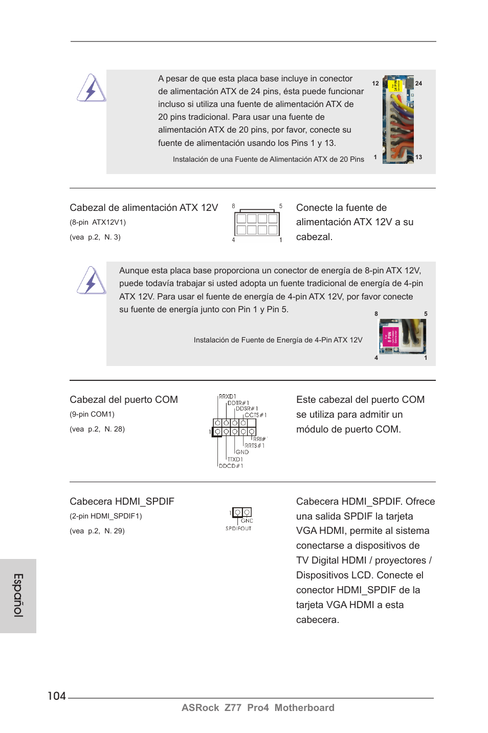 Español | ASRock Z77 Pro4 User Manual | Page 104 / 209