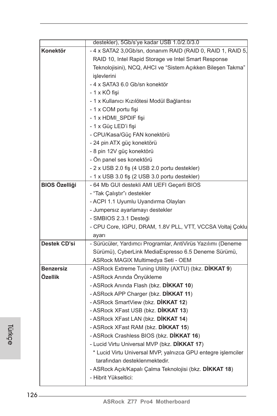 Türkçe | ASRock Z77 Pro4 User Manual | Page 126 / 209