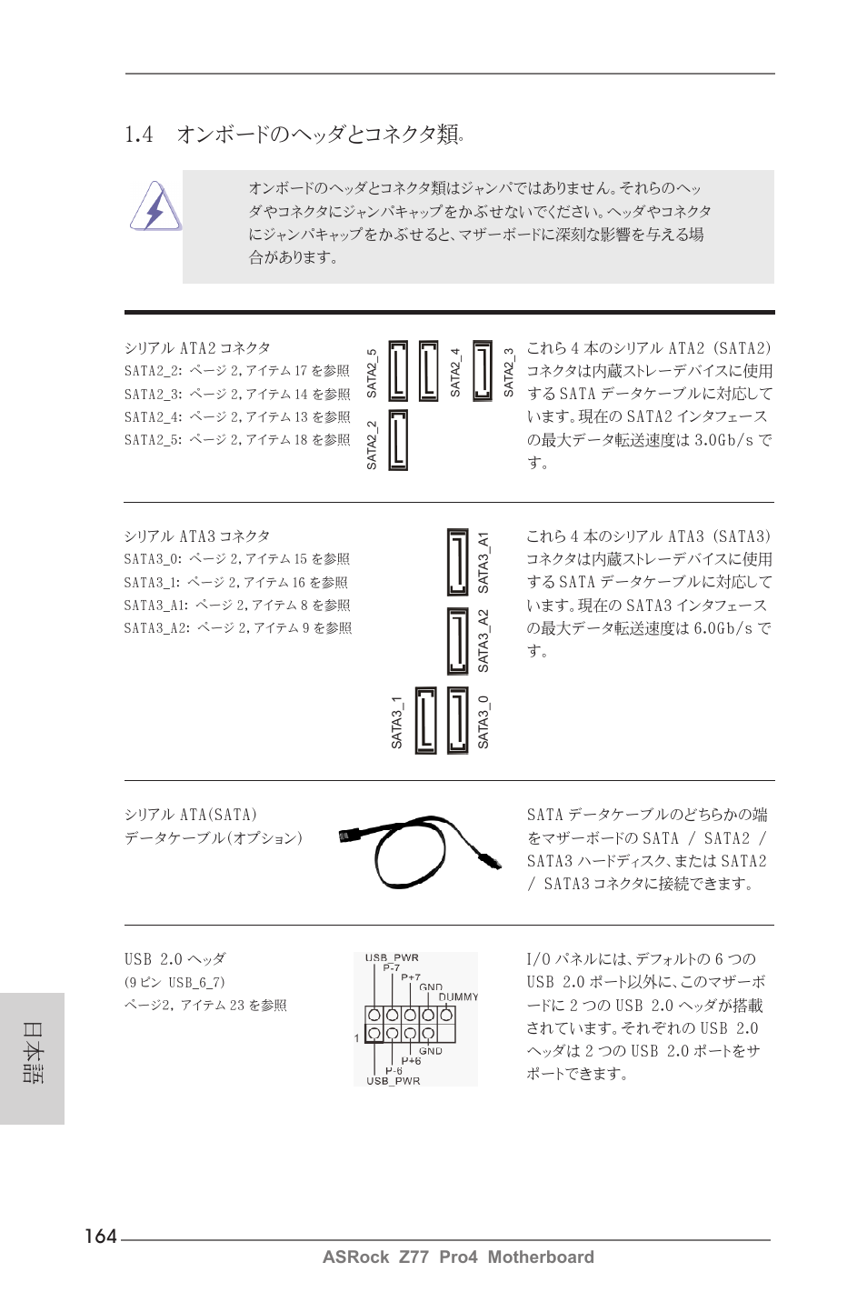 4 オンボードのヘッダとコネクタ類, Asrock z77 pro4 motherboard | ASRock Z77 Pro4 User Manual | Page 164 / 209