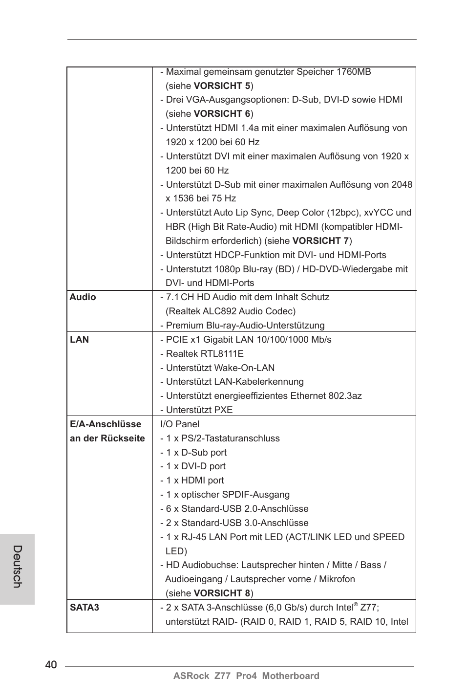 Deutsch | ASRock Z77 Pro4 User Manual | Page 40 / 209