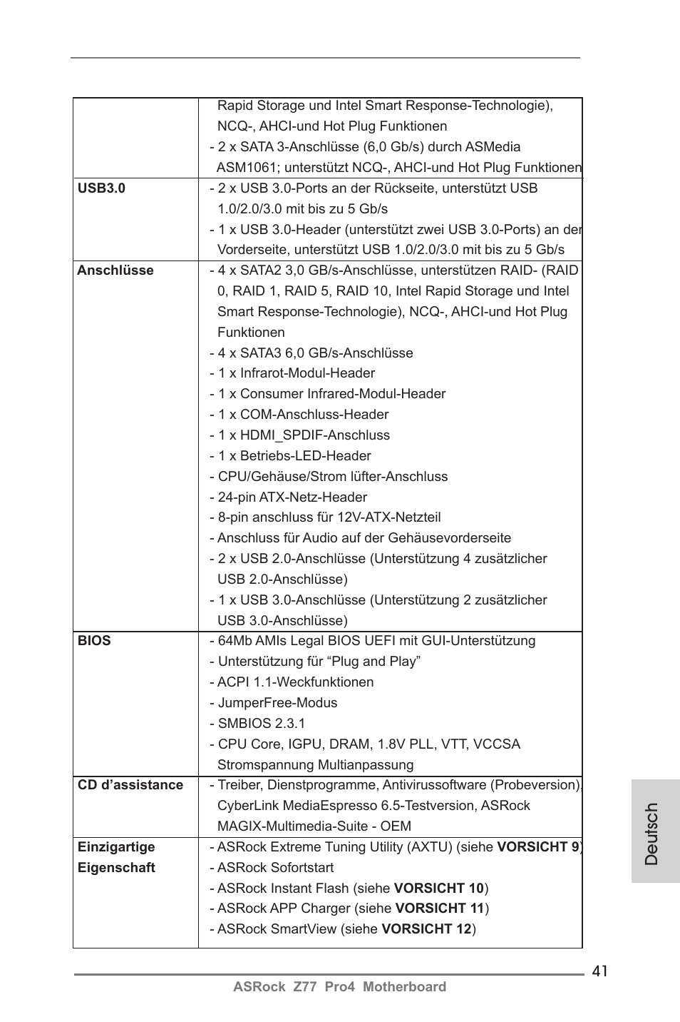 Deutsch | ASRock Z77 Pro4 User Manual | Page 41 / 209