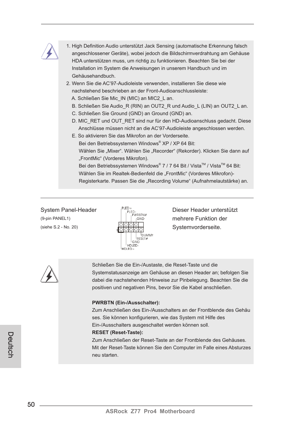 Deutsch | ASRock Z77 Pro4 User Manual | Page 50 / 209