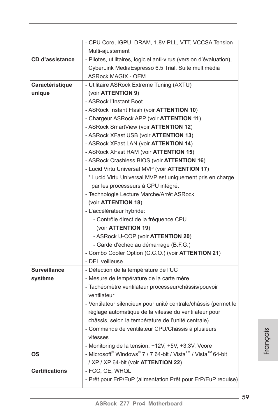 Français | ASRock Z77 Pro4 User Manual | Page 59 / 209