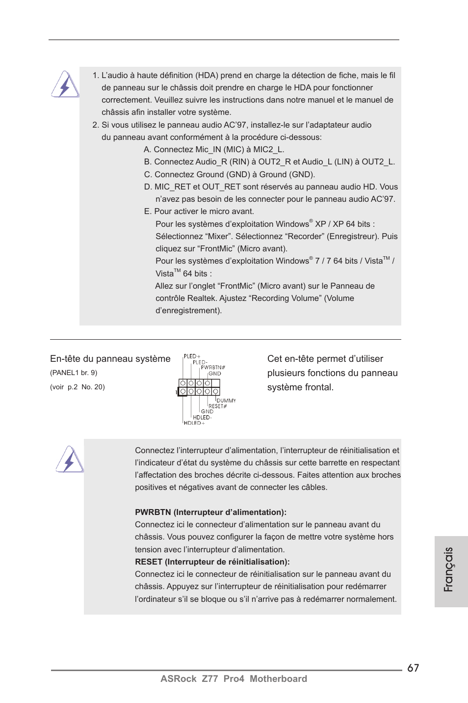 Français | ASRock Z77 Pro4 User Manual | Page 67 / 209