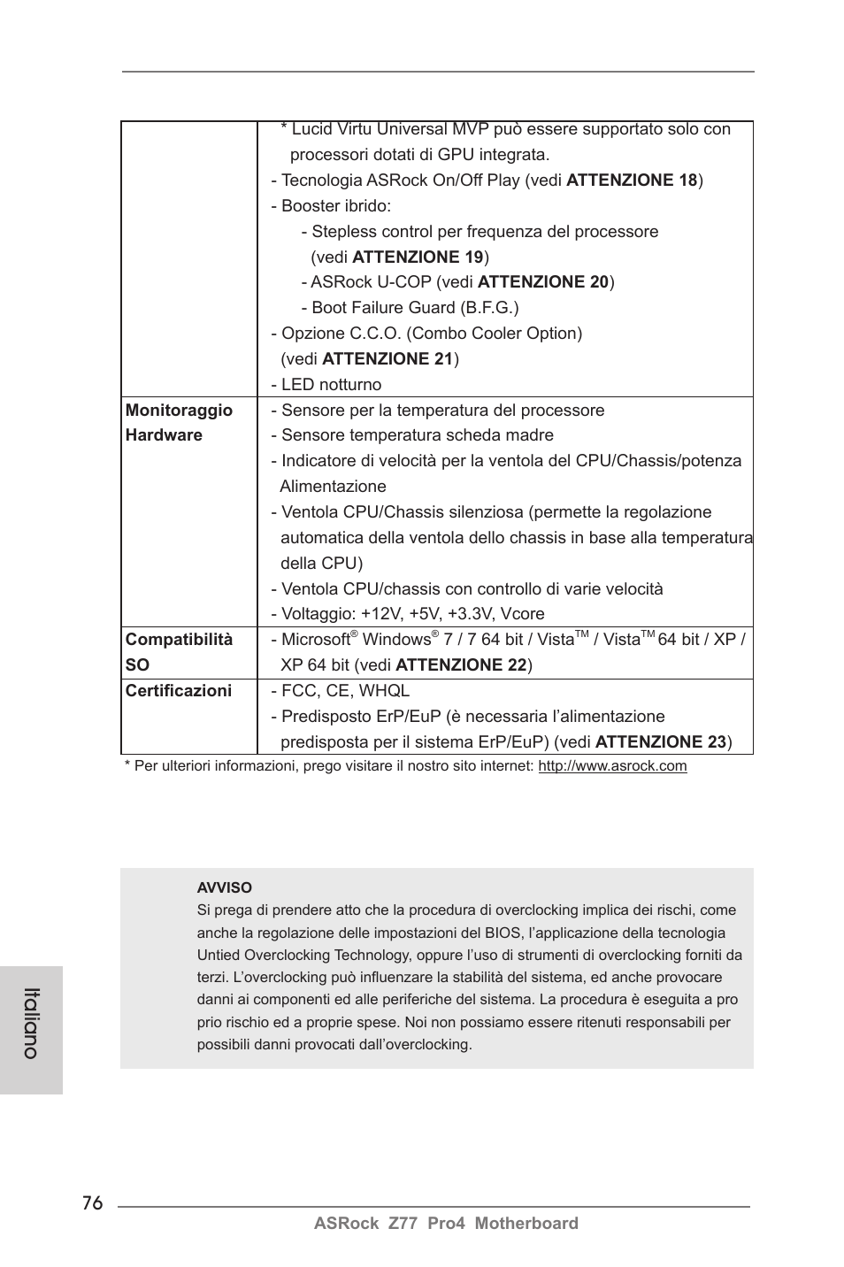 Italiano | ASRock Z77 Pro4 User Manual | Page 76 / 209