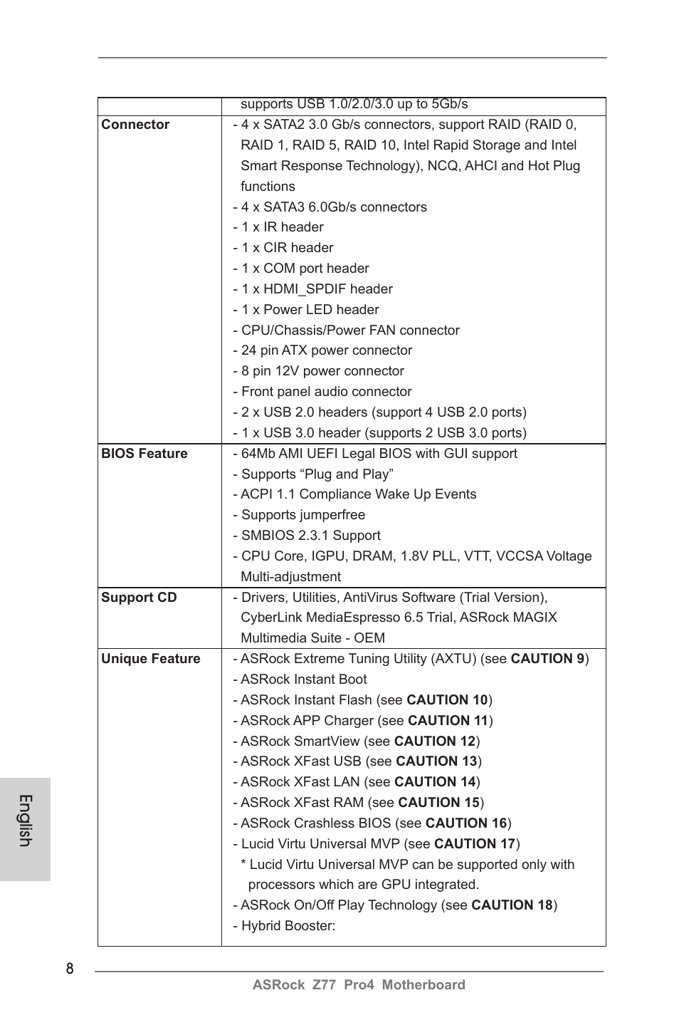 English | ASRock Z77 Pro4 User Manual | Page 8 / 209